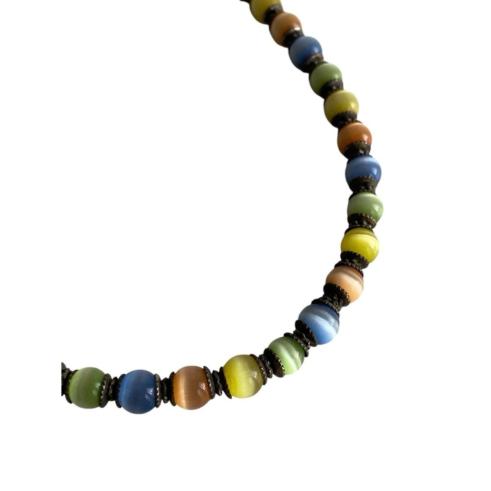 Necklace Muti-Color Cat's Eye Glass Beads 17" Toggle Clasp